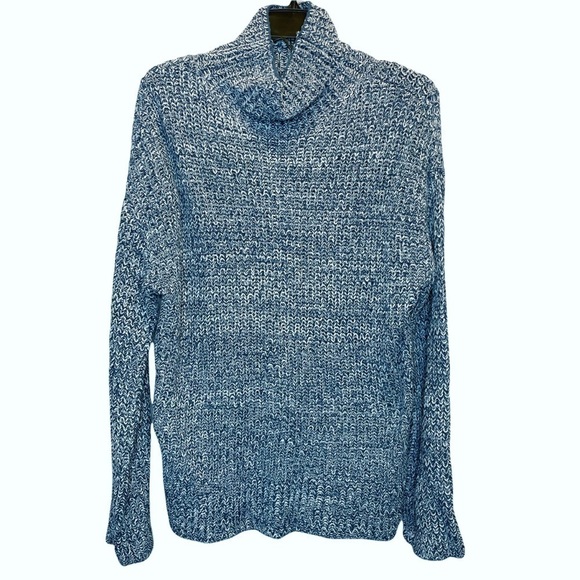 Caslon Shaker Knit Mock Neck Sweater Blue Ensign Ivory White Marl XS NWT - Picture 2 of 7